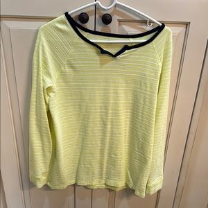 Talbots Yellow and White Striped Top with Black Trim